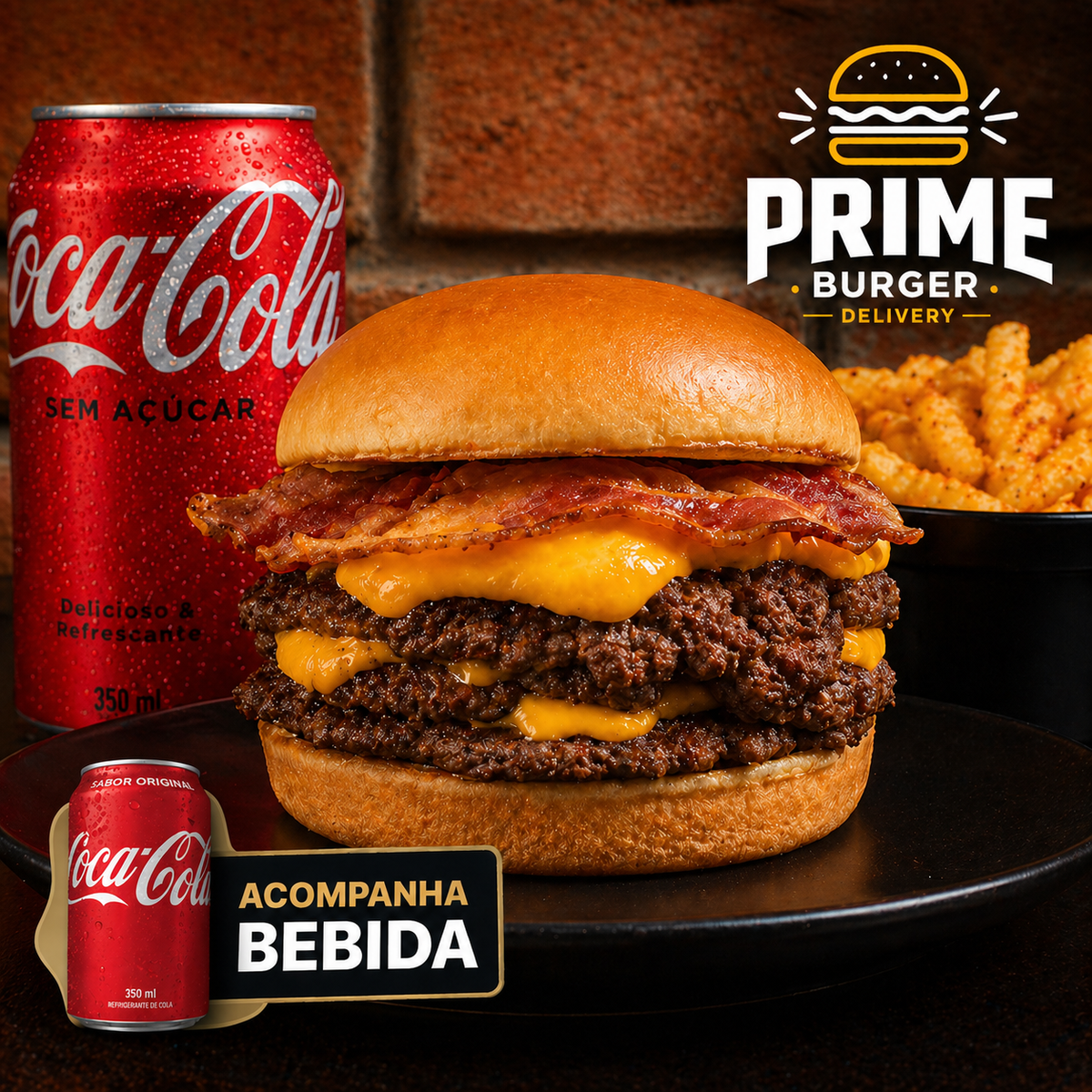 2X COMBO - Crispy Bacon em dobro + 2X Coca-Cola +2X Fritas